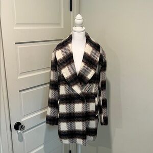 Avec Les Filles Black and White Plaid Pea Coat